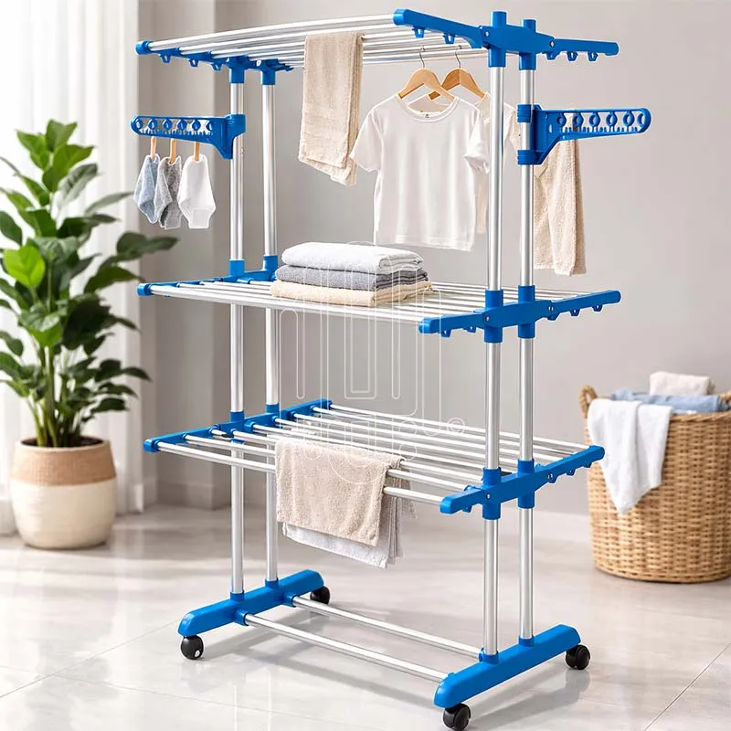 منشر ملابس ثلاثي الطوابق مع عجلات